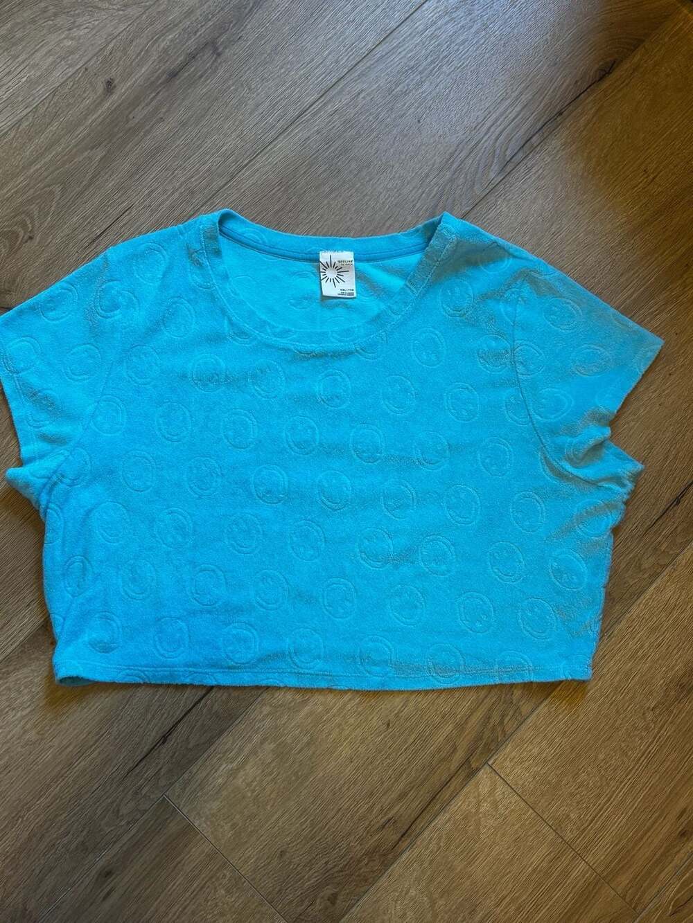 OFFLINE by Aerie Blue Terry Smiley Face Crop T-Shirt Size XXL